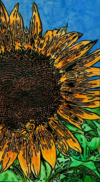 sunflower-with-bee-print-by-david-taylor-conrad-press-printmaker-artist.