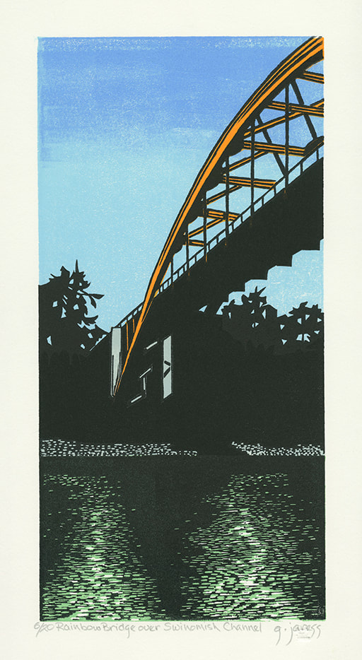 the-rainbow-bridge-over-swinomish-channel-print-by-gene-jaress-conrad-press-printmaker-artist